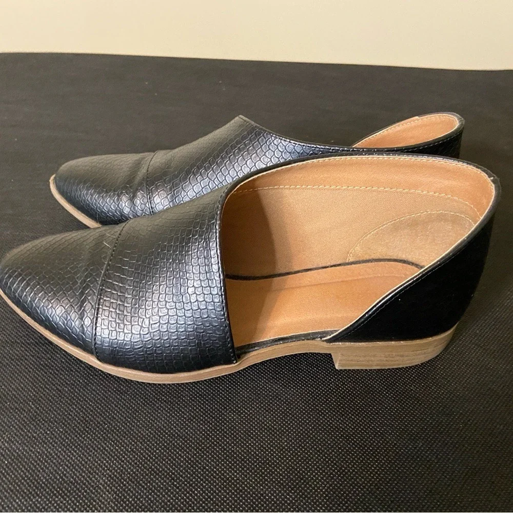 Black Faux Snake Skin d'Orsay Pointed Toe Flats Asymmetrical Cut Out Shoes